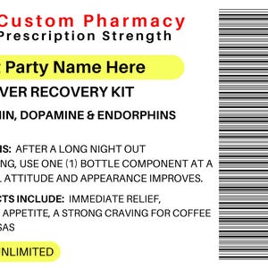 CUSTOM PRESCRIPTION Labels - DIGITAL file- Bachelorettes, Birthdays, Vacation, Graduation Party Favors