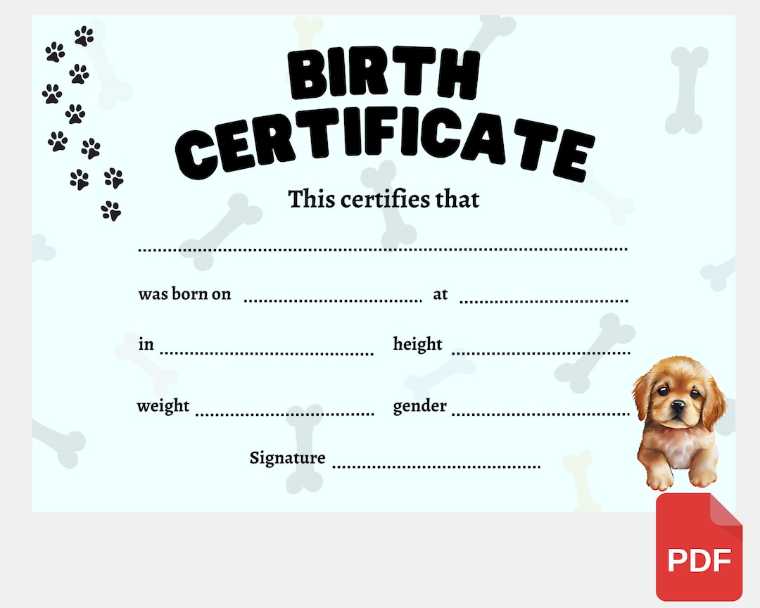 Personalized Dog Birth Certificate Cherish Your Pup's Special Day
