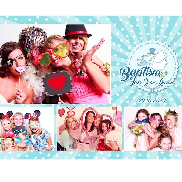 Photo Booth Template for baptism/ christening, Photo Booth Template for boy baptism, 4x6 size, 4 pictures, editable