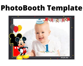 Mickey Mouse First Anniversary Photo Booth Template, Photo Booth Template, 4x6 size, 1 picture, editable
