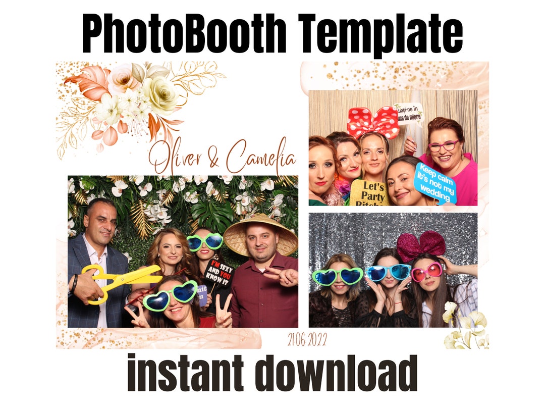 Wedding Photo Booth Mirror Template, Floral Theme, Photo Booth Template