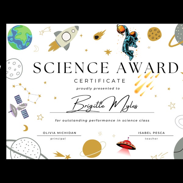 Science Award Certificate Kids Award Certificate Printable Kindergarten Diploma Editable School Ceremony Primary Award Teacher Classroom