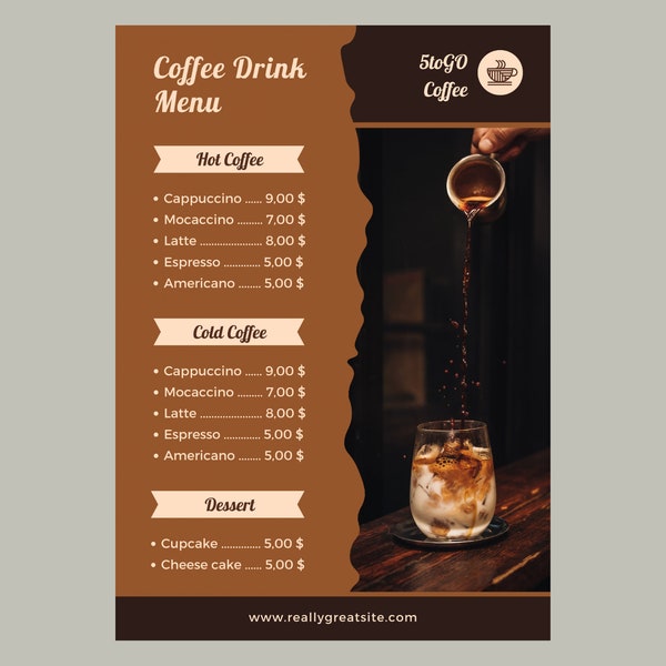 Coffee Shop Menu, Editable Coffee Menu Template, Coffee Bar Sign Template, Menu Bar Template Canva A4 size Editable