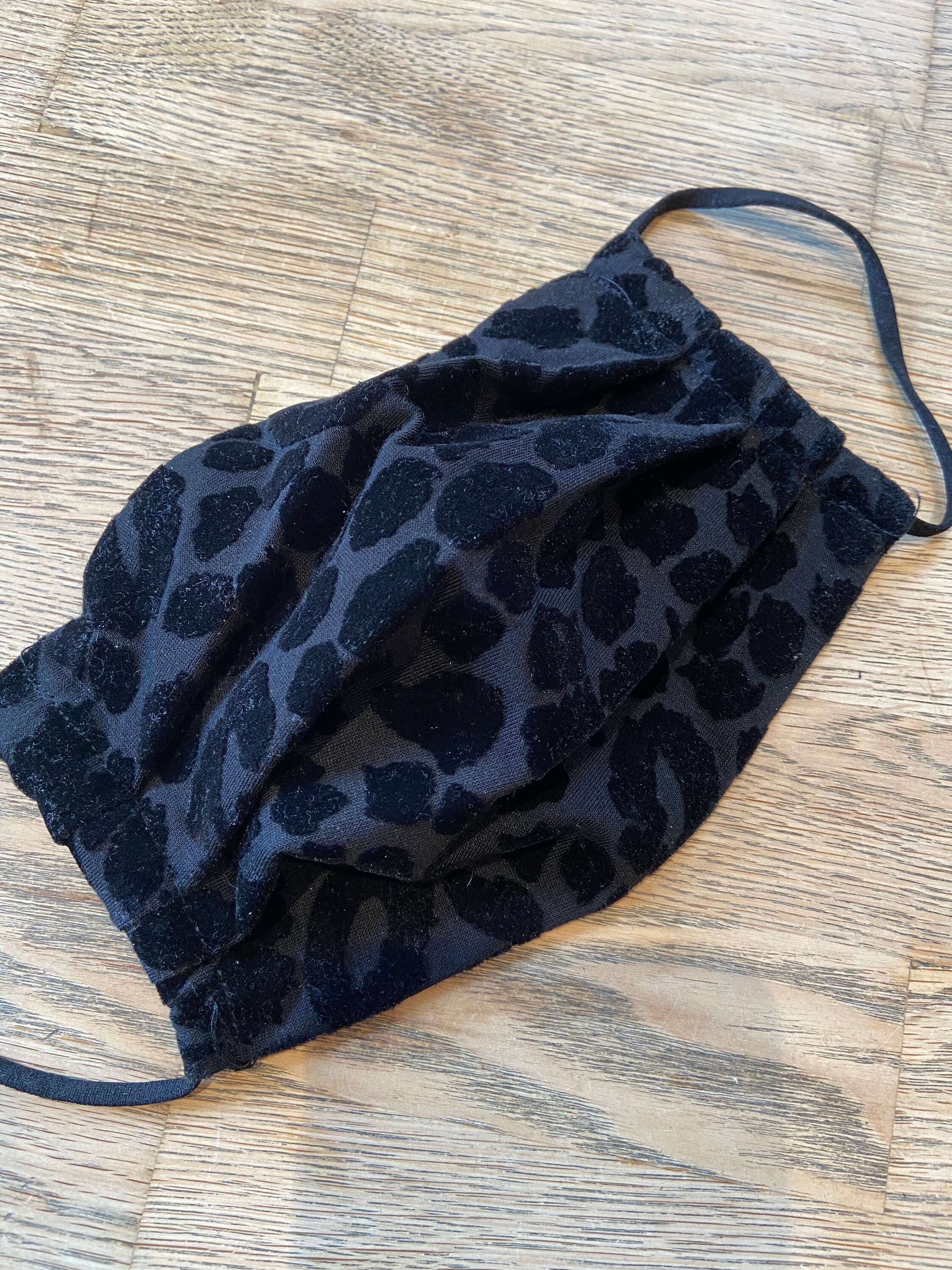 All black leopard print - luxury face covering  -  soft velour fabric…