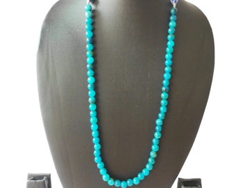 250cts Earth Mined Plain Round Cut Blue Jade 1 Strand Beaded Necklace for Women