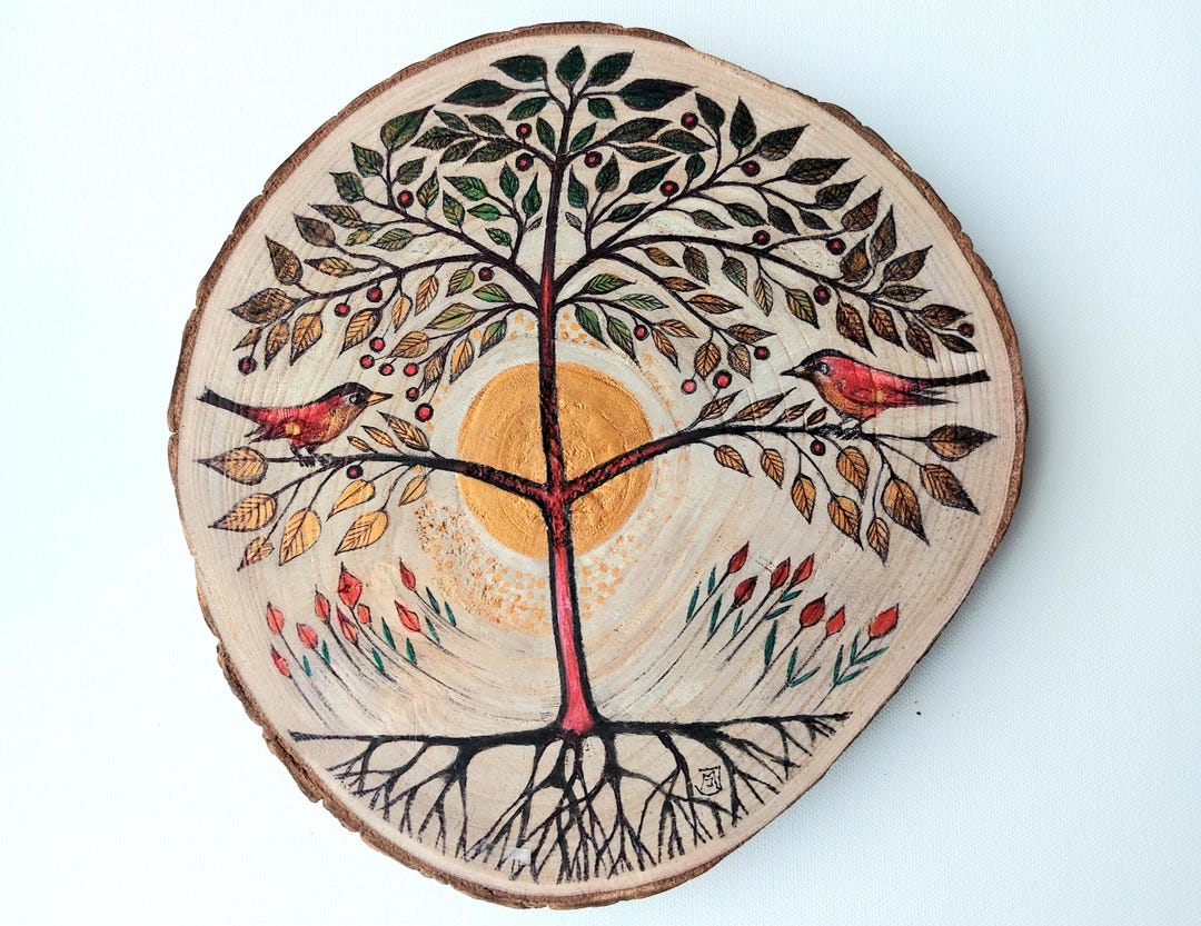 Baltic Sign Tree Original Wood Slice Painting: Tree of Life, Baltic Symbols - Etsy