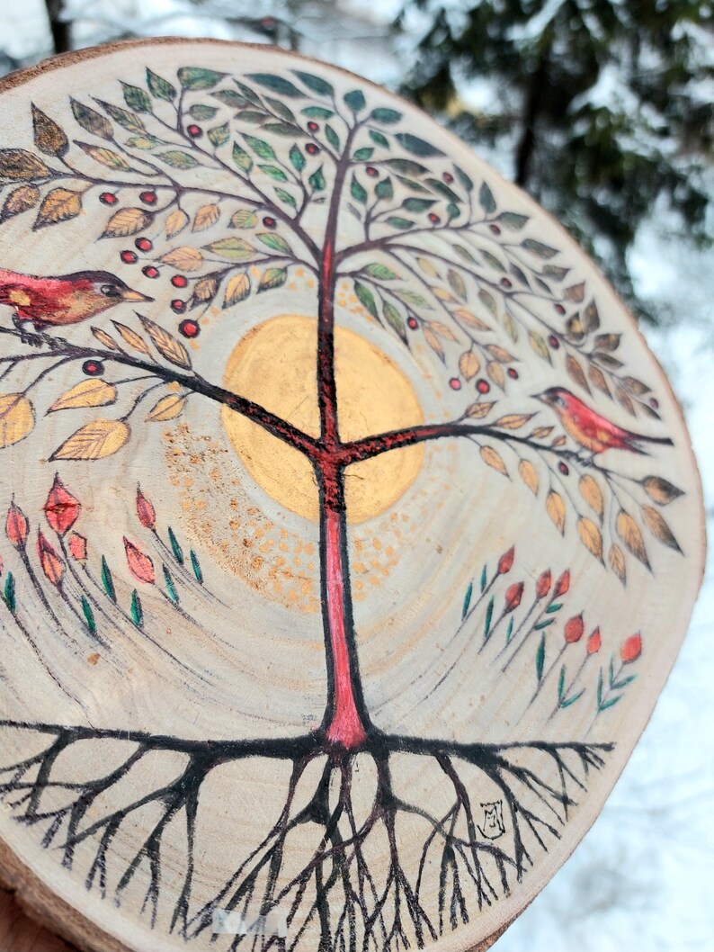 Baltic Sign Tree Original Wood Slice Painting: Tree of Life, Baltic Symbols - Etsy