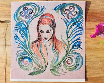 Goddess of Fire Gabija, Lithuanian Pagan Goddess, Baltic Mythological Art, A4 Print from my Original Painting on Wood, Lithuanian Gift