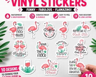 Sassy Flamingo Vinyl Stickers. Waterproof Laptop Decals (Tropical Gift)