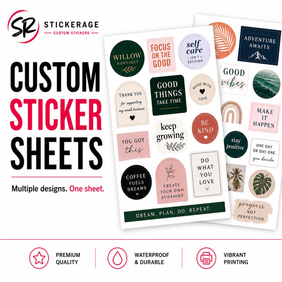 Custom Sticker Sheets: Multiple Designs, Waterproof Vinyl for Business ...
