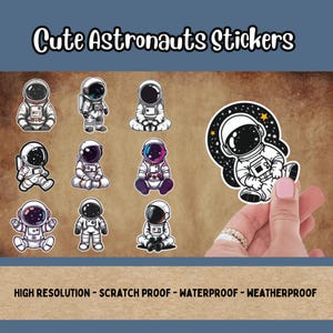 Stickers astronautes mignons – Stickers spatiaux imperméables en vinyle | Lot d'autocollants découpés de 3 po. pour bouteilles d'eau, ordinateurs portables, journaux et cadeaux