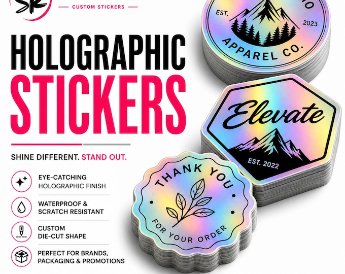 Featured listing image: Holographic Logo Stickers. Custom Branding for Business Packaging.