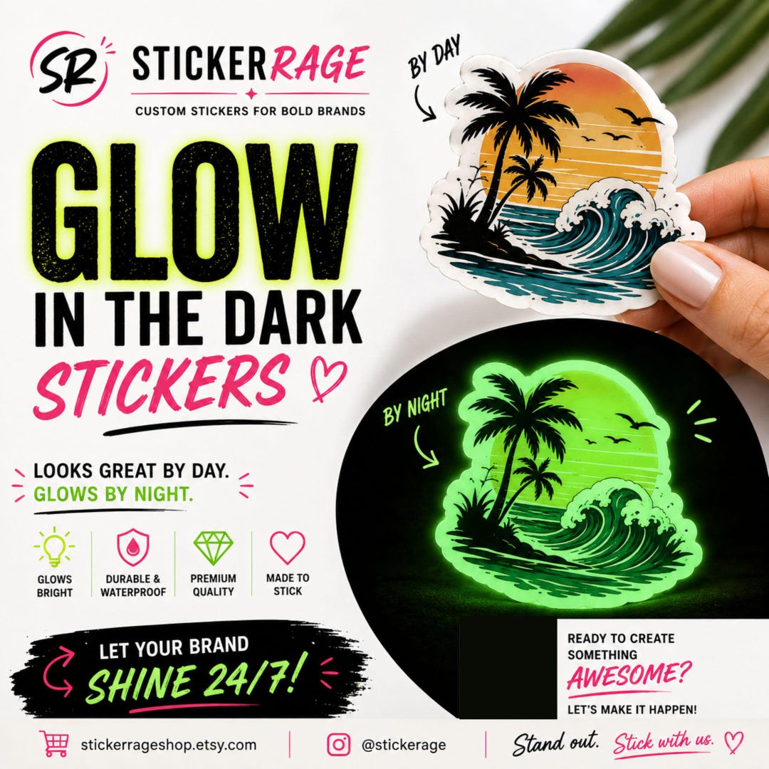 Custom Glow-in-the-dark Die-cut Stickers | Waterproof Vinyl Decals ...
