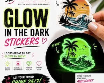 Custom Glow-in-the-Dark Die-Cut Stickers | Waterproof Vinyl Decals | Logo, Business Branding & Packaging