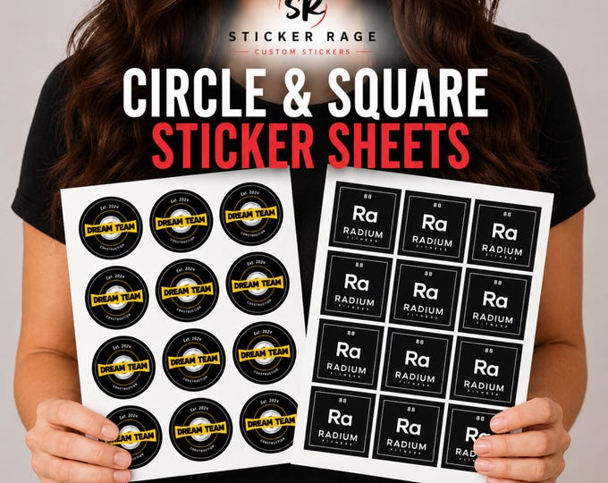Featured listing image: Custom Sticker Pages. Circle & Square Logo Labels. Waterproof Vinyl Stickers