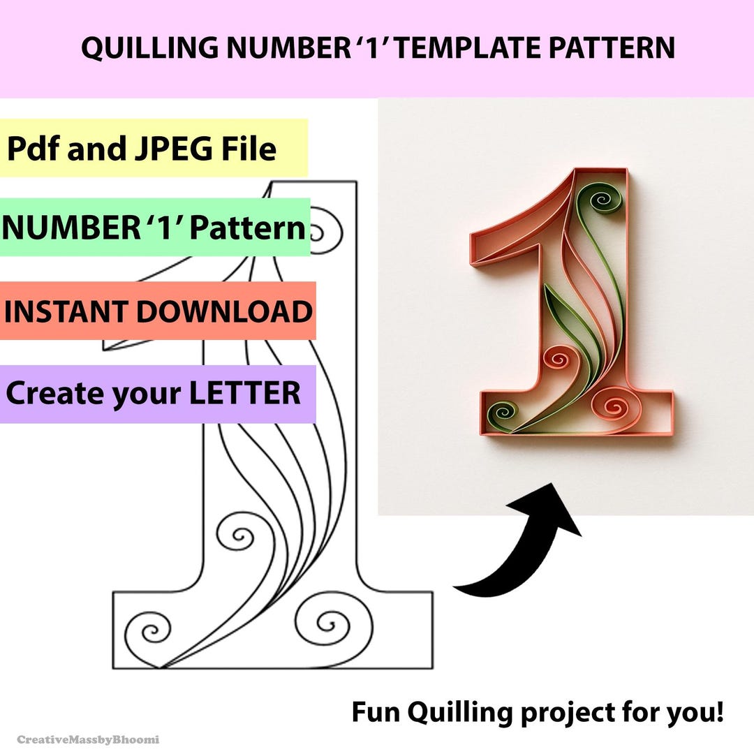 Quilling Number "1" Template: Handmade Paper Number, Birthday ...