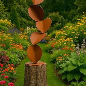 Medium Rustic Exterior Sculpture for Garden, Art Deco Garden Sculpture, Unique Garden Gift, Modern Metal Sculpture, Simplistic Metal Art