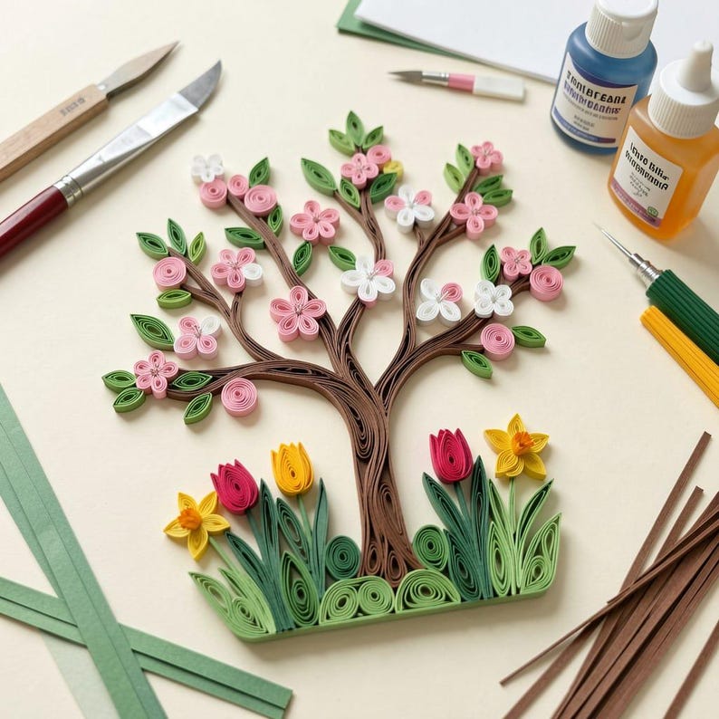 Quilling Spring Flowers Tree Tutorial: Paper Craft Kit (PDF Download ...