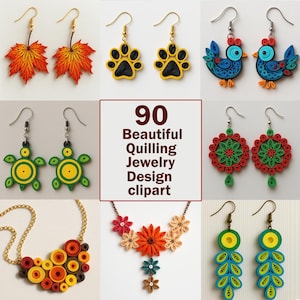 90 Quilling Schmuck Clipart: Hochauflösende Designs (Instant Download), Generative Art