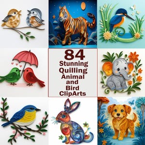 84 Quilling Bird and Animal ClipArt, Quilling Design, Quilling Animal Art, Digital Download, Quilled Digital ClipArt, Quilled Generative art
