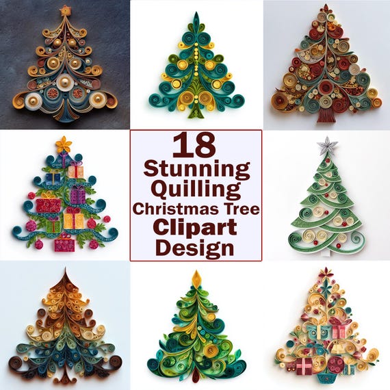 18 Quilled Christmas Tree Art Print: Elegant Holiday Designs, Digital Download, Generative Art