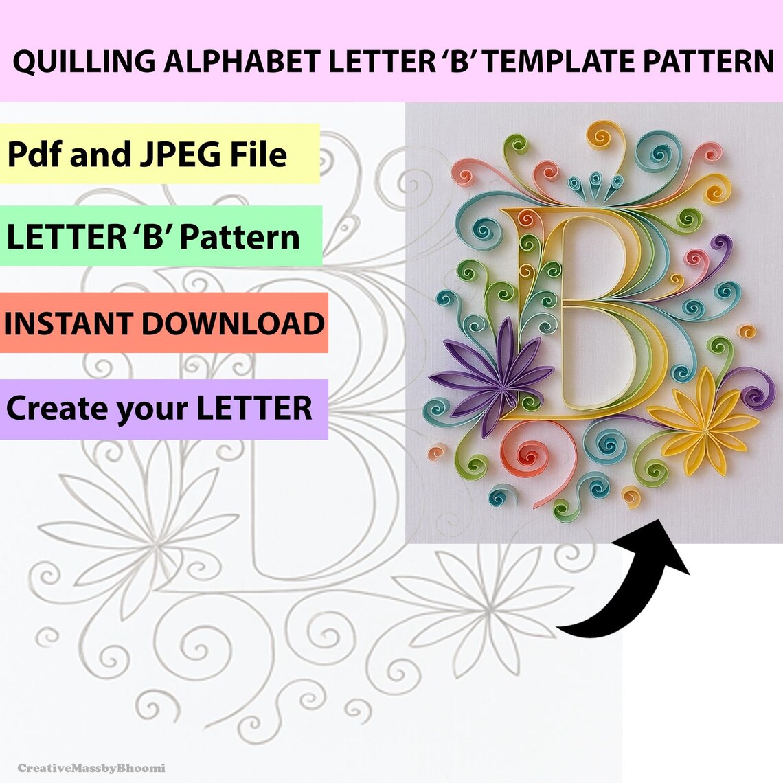 Floral Quilling Alphabet 'B' Template: Paper Initial Pattern (PDF ...