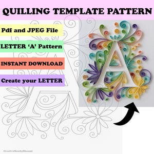 Quilling Alphabet &quot;A&quot; Template, Quilling Letter pattern, Instant download, Quilled Letter A Pattern, DIY Craft Patterns for Teenagers