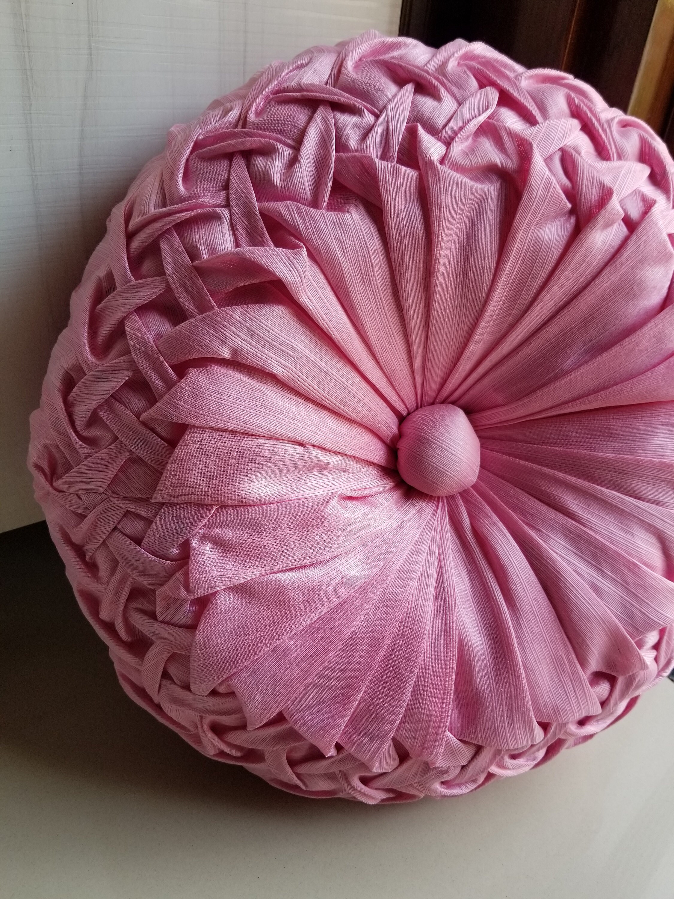 Baby Pink Round Pillow Pintuck Throw Pillow Housewarming Etsy
