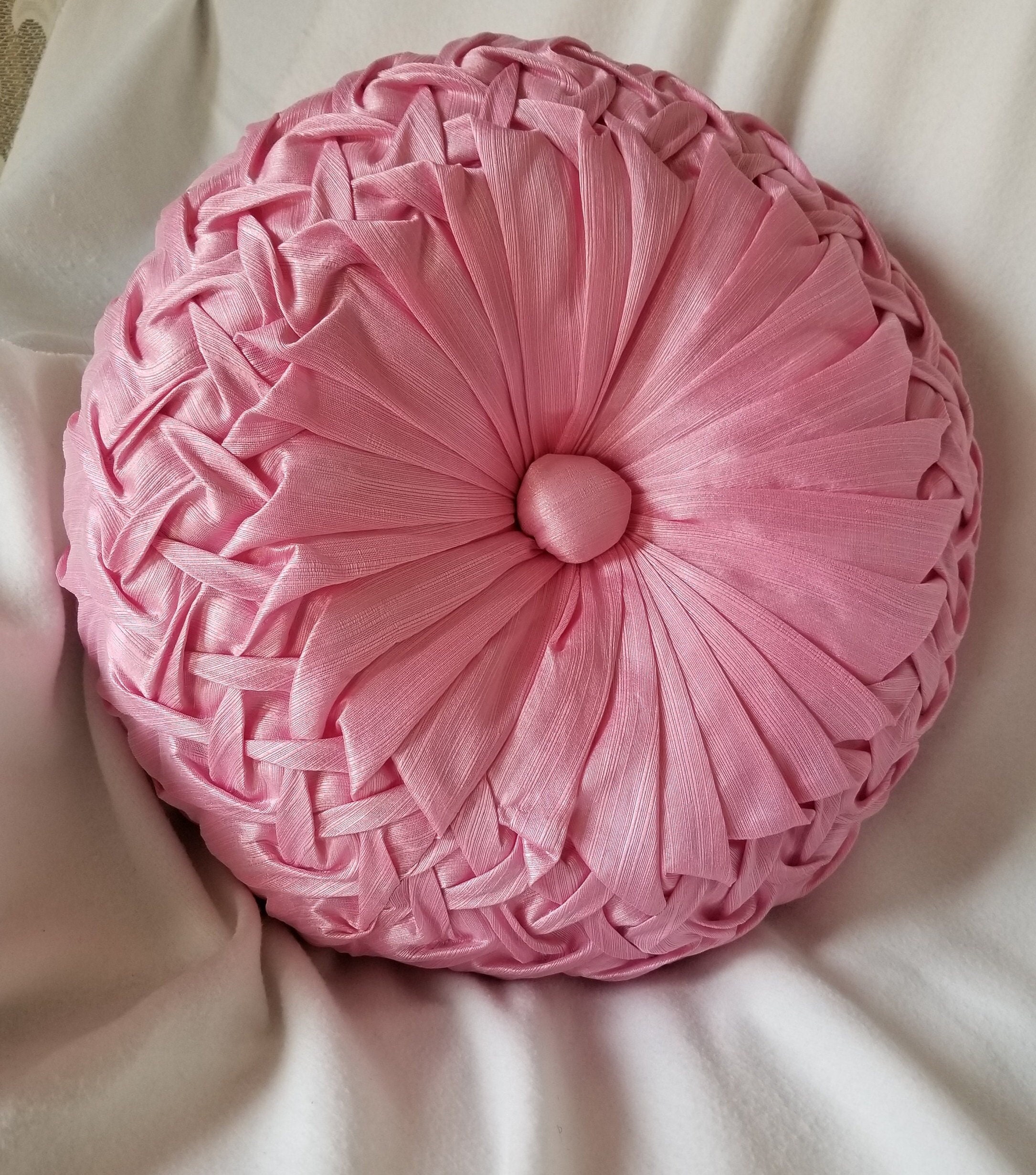 Baby Pink Round Pillow Pintuck Throw Pillow Housewarming Etsy