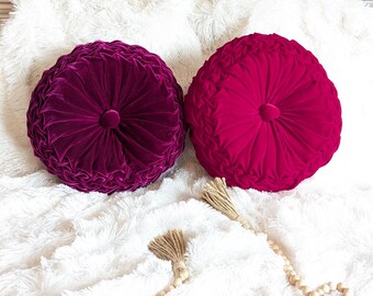 Hot Pink and Dark Magenta Velvet Pillow, Canadian smocking cushion, Handmade Gift, Pillow for Unique Pinterest Look, Christmas Pillow