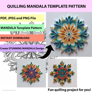 Quilling Mandala Vorlage: 3 PNG Muster, DIY Papiermodell (PDF-Anleitung, Instant Download)