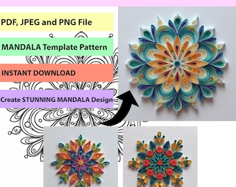 Plantilla de mandala para filigrana: 3 patrones PNG, manualidad de papel (guía en PDF, descarga instantánea)