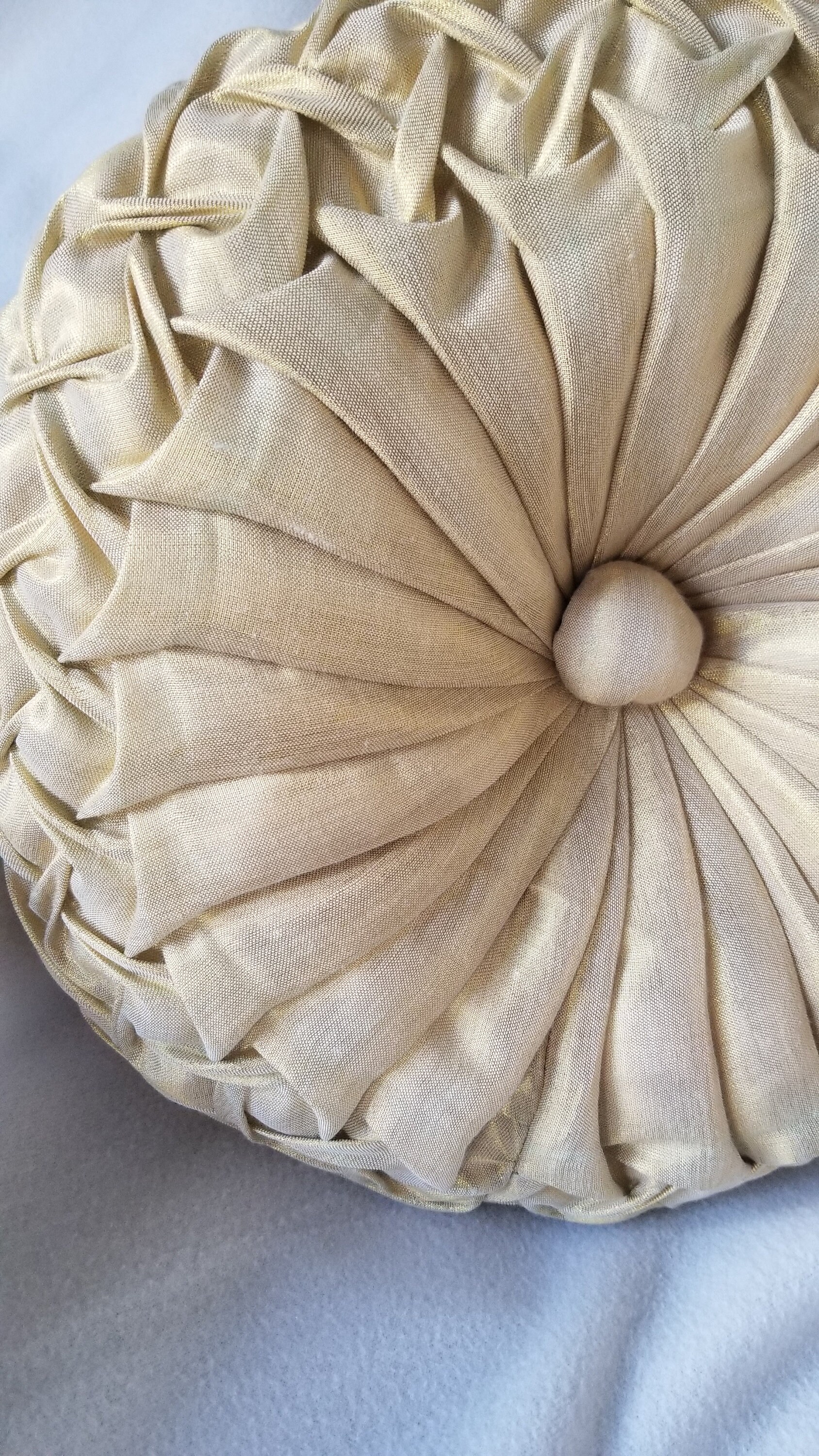 Yellow Gold Round Pillow, Canadian Smocking Cushion, Pintuck Cushion