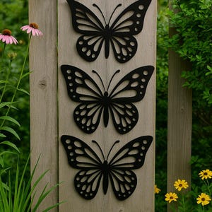 Set of 3 Butterfly Sculpture for Garden, Art Deco Garden Sculpture, Unique Garden Gift, Modern Metal Sculpture, Simplistic Metal Art