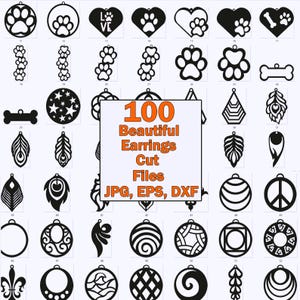 100 Earrings Cut File, Earring Template DXF, Laser Cut, Cricut, Silhouette, Laser cut files earrings, Digital Download files