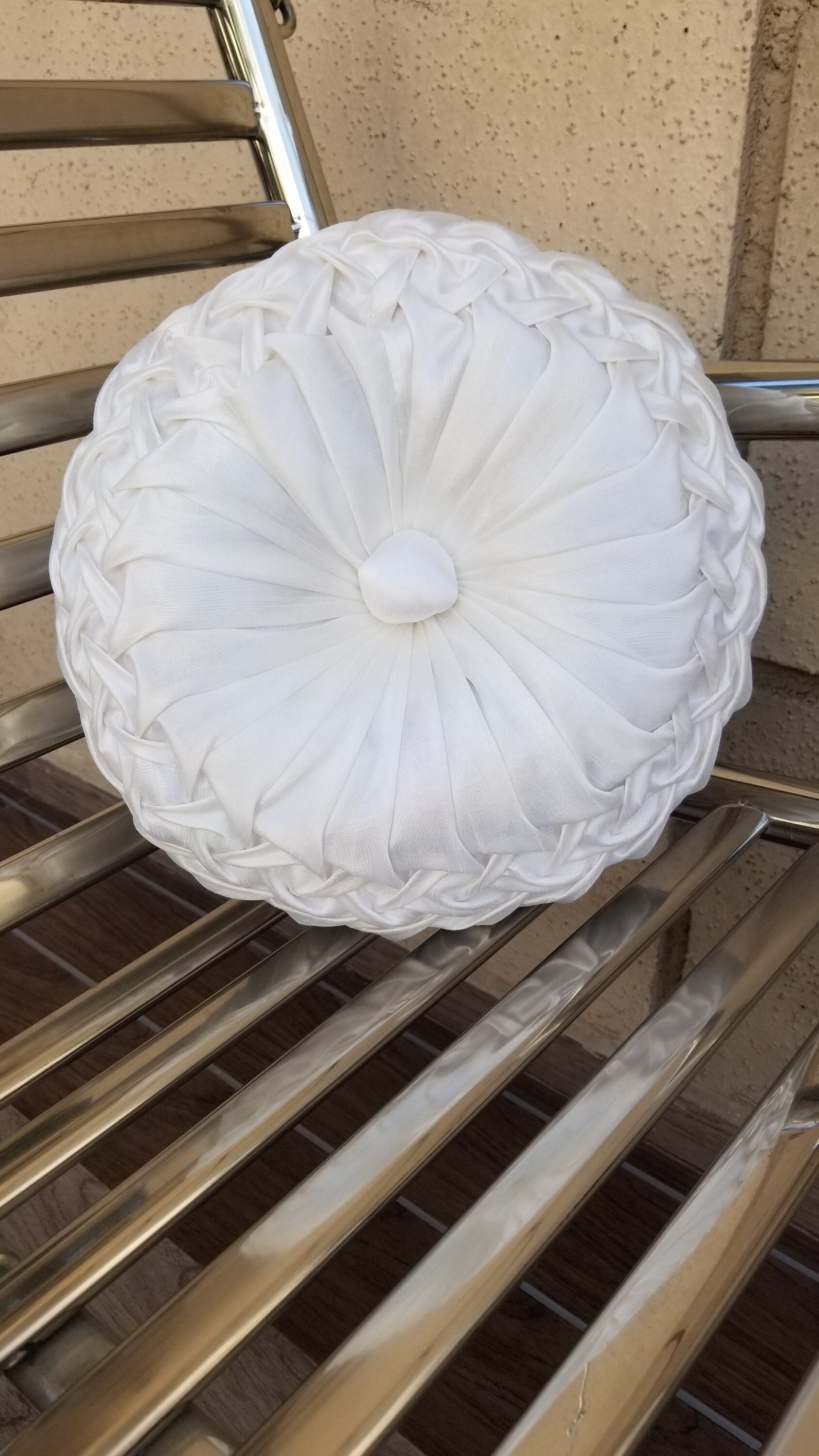 White Pillow, Interior Pillow, Pintuck Pillow, Housewarming Gift, Round