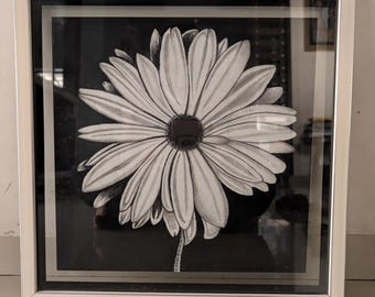 Handmade Daisy Charcoal Painting, Nature Inspired Botanical Wall Art