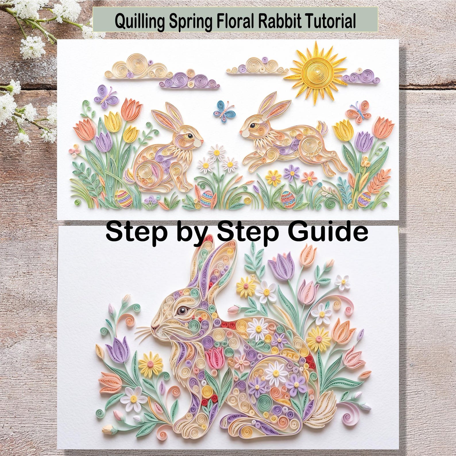 Paper Quill Rabbit Quilling Spring Rabbits Scene Tutorial: Paper Craft Kit (PDF Download ...