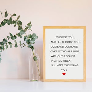 Je vous choisis Art imprimable, cadeau de mariage, citations de mariage, signe d&#39;amour, impression de citation romantique, cadeau de mariage et d&#39;anniversaire