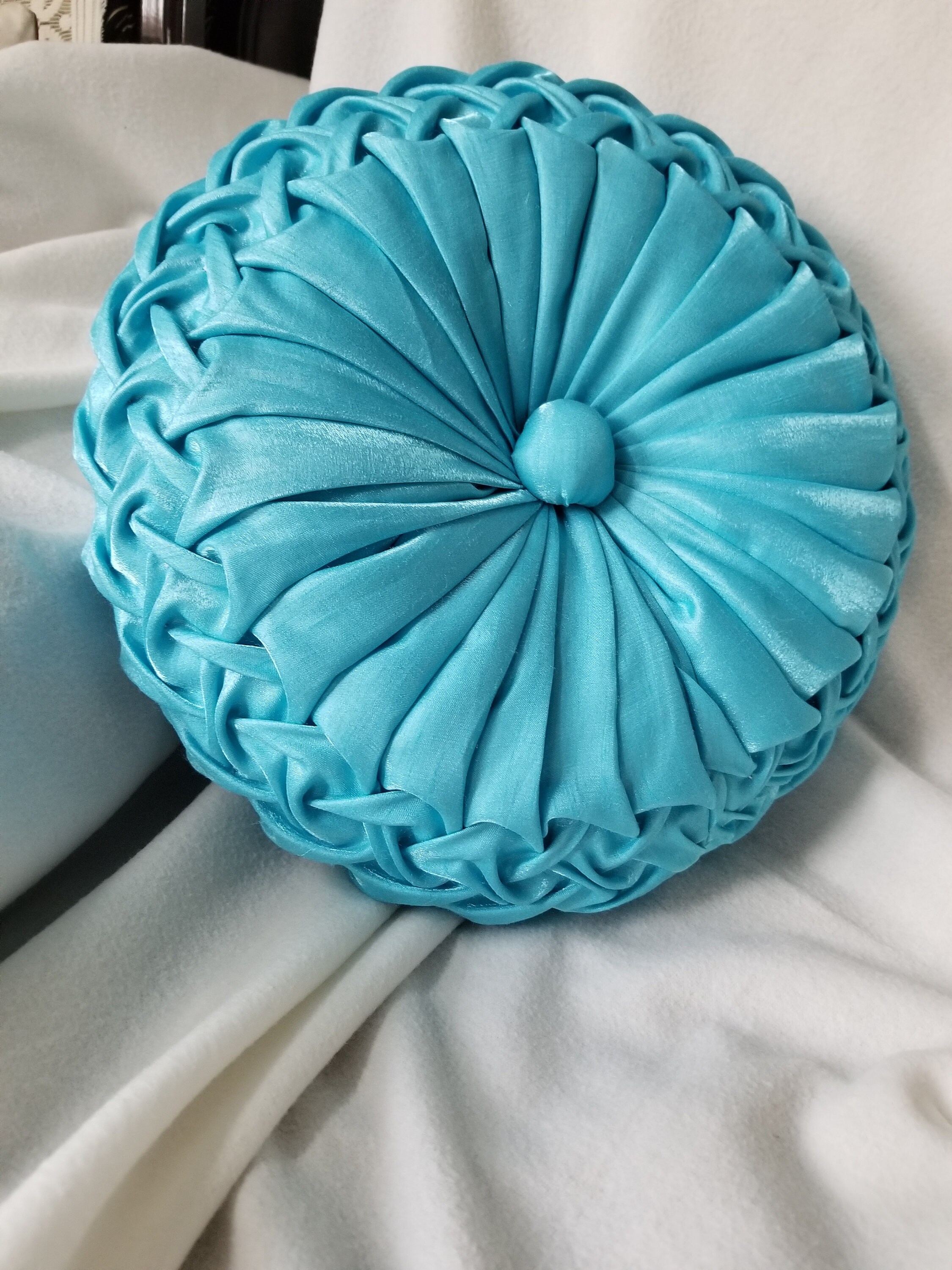 Sky Blue 14 Round Pillow for Sofa Chair or Bed Pintuck Etsy India
