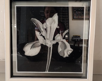Handmade Iris Charcoal Painting, Nature Inspired Wall Art