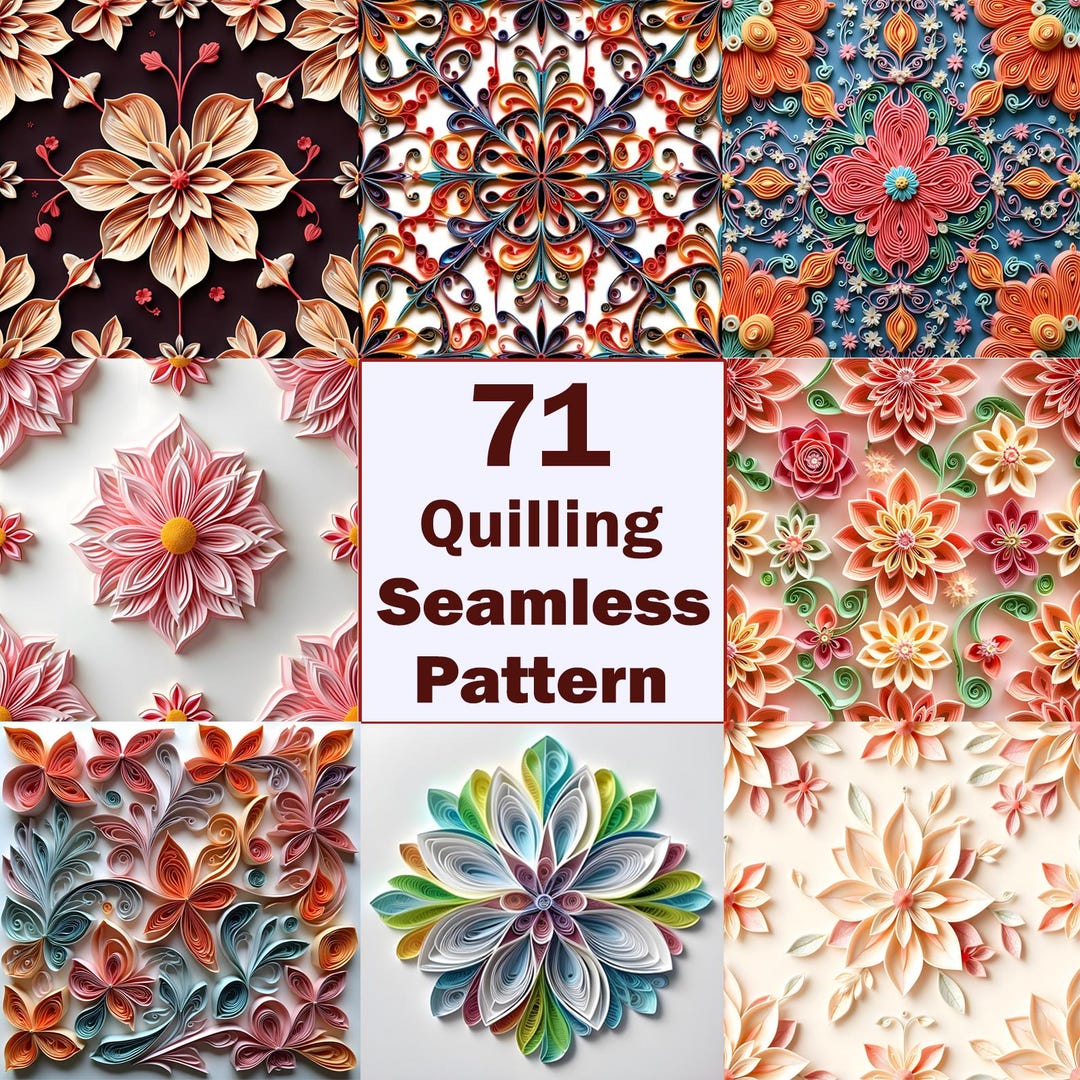 Quilling Seamless Patterns: High-resolution Textures (JPG & PNG Digital ...