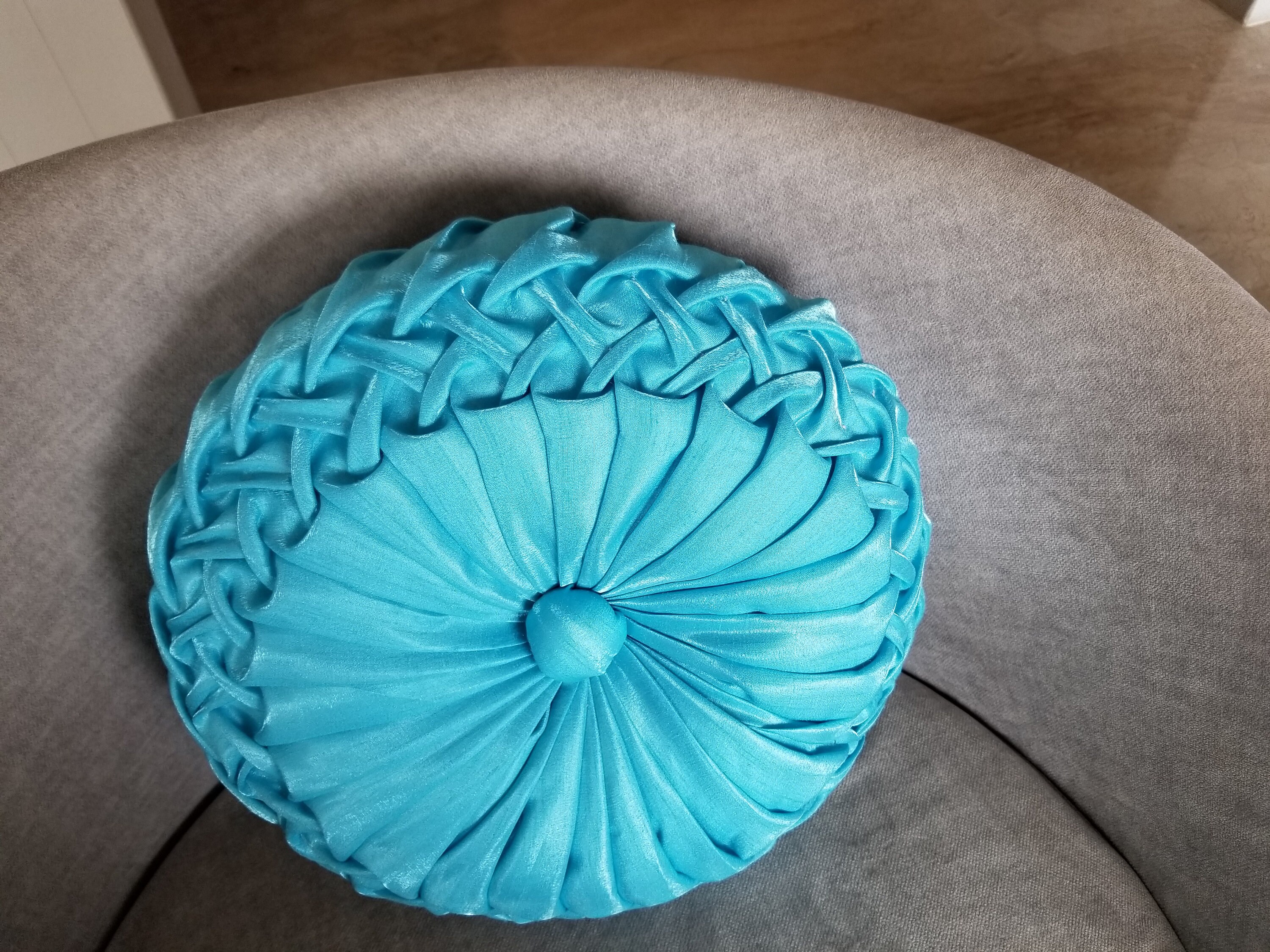 Sky Blue 14 round Pillow for Sofa Chair or Bed Pintuck Etsy
