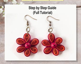 Tutorial per orecchini pendenti a forma di fiore primaverile con la tecnica del quilling: fai da te (PDF), download digitale