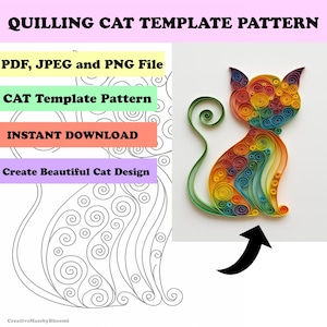 KATZE Quilling-Vorlage, Papier Quilling Art Patterns, Sofortiger Download, Quilling-Vorlage einfache Anweisungen, DIY-Handwerk Muster für Jugendliche