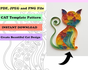 CAT Quilling Template: Paper Craft Art Pattern (PDF Download)