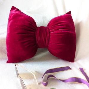 Dark Pink Velvet Bow Pillow, Handmade Gift for Your Loved One, Housewarming gift, Bow Shaped Cushion, Mother&#39;s Day gift, Baby Shower Gift