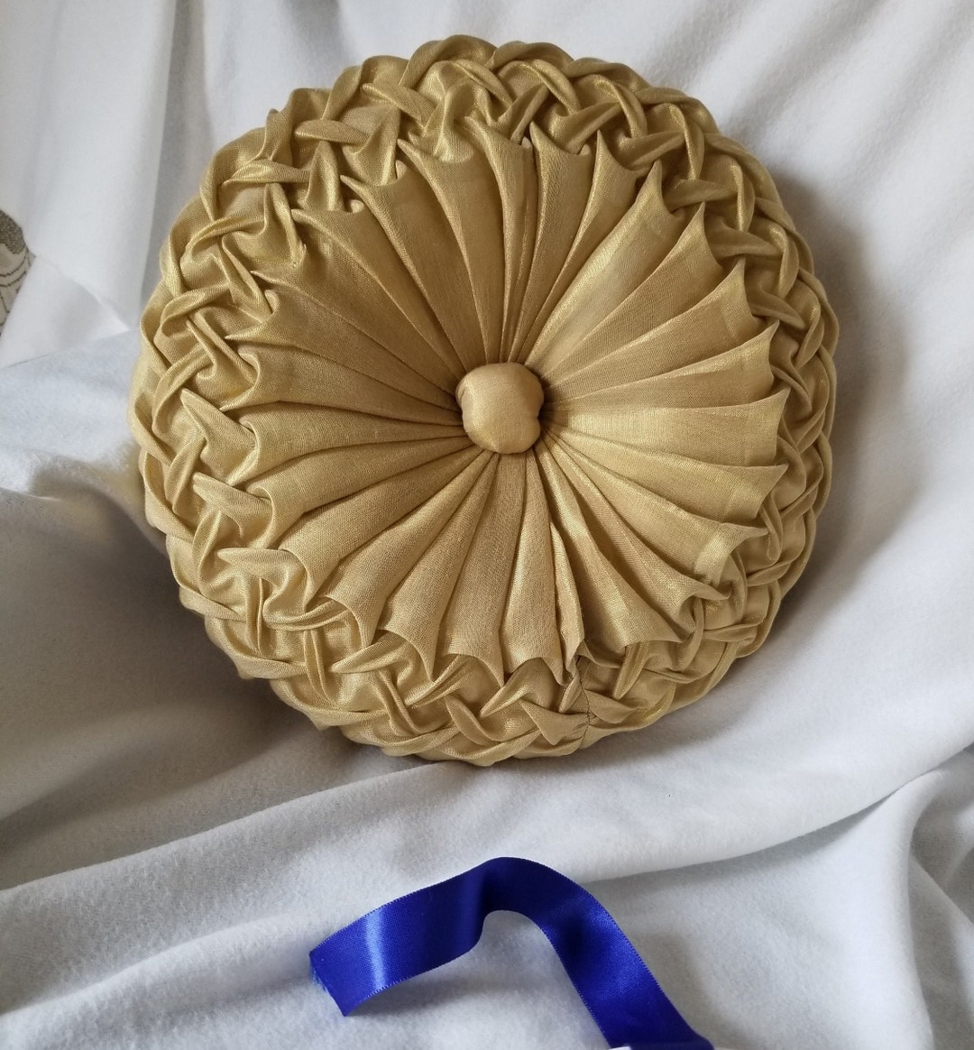 Yellow Gold Round Pillow Canadian Smocking Pillow Circular Etsy