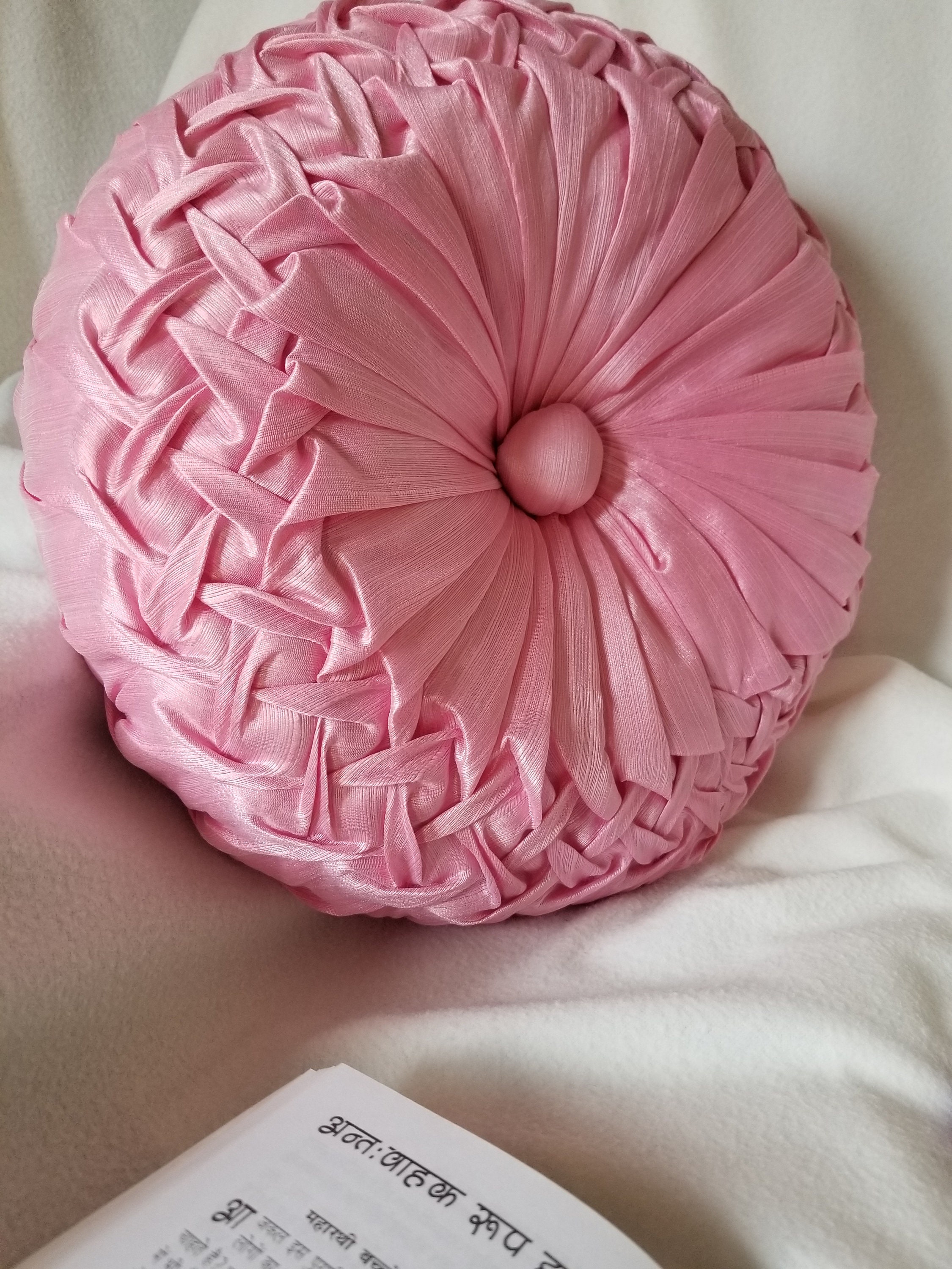 Baby Pink Round Pillow, Pintuck Throw Pillow, Housewarming Gift