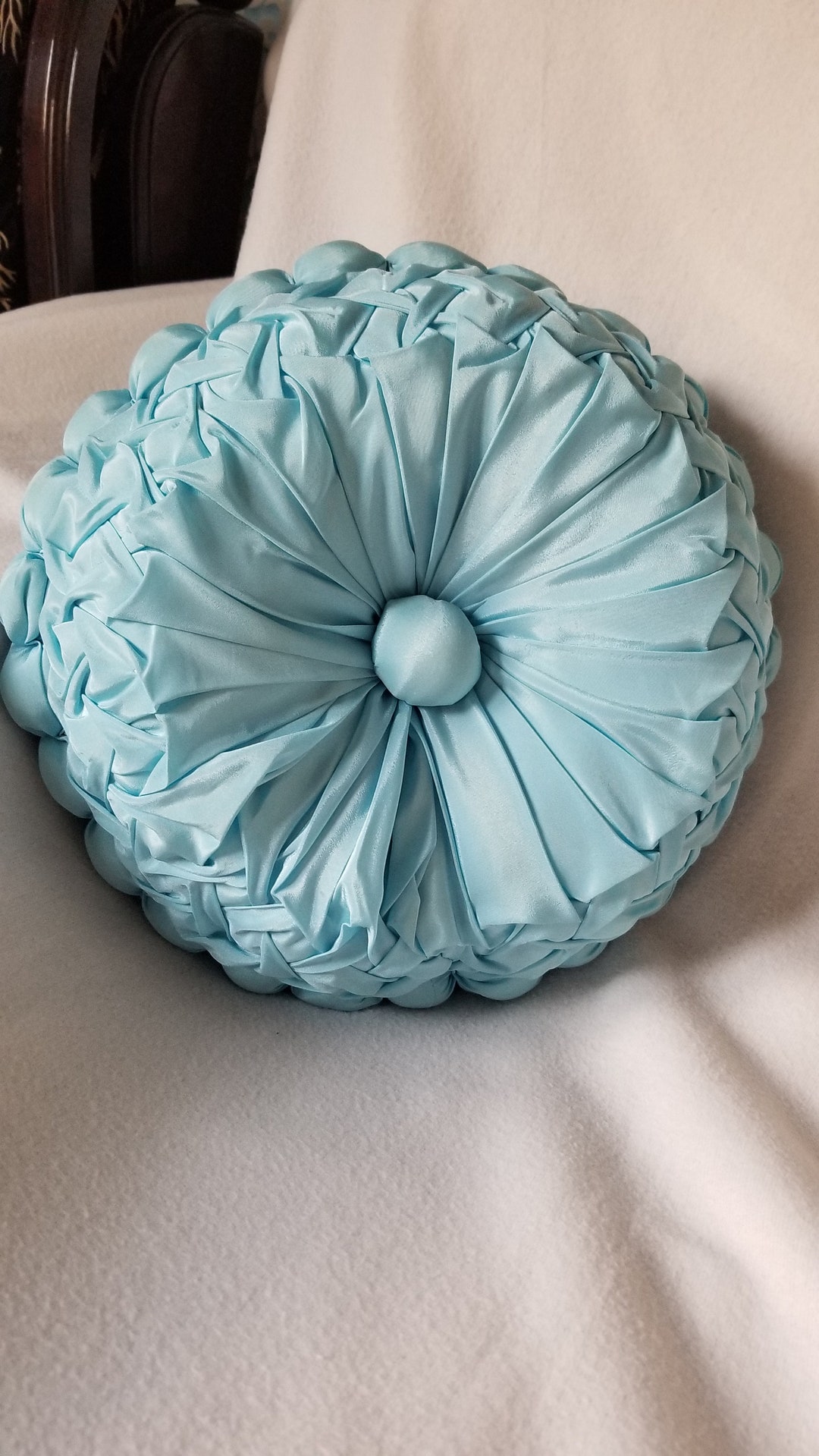 Light Blue Round Pillow, Artdeco Pillow, Pillow Gift for Mom, Throw Pillow, Round Soft Pillow